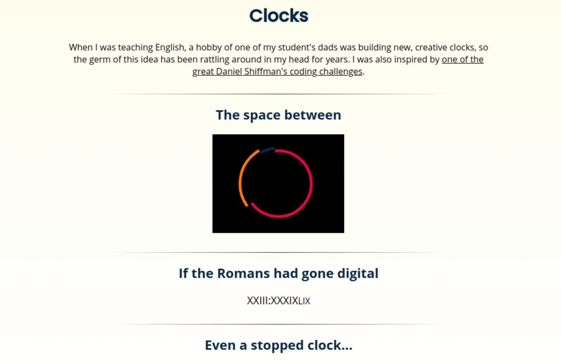 Screenshot of my Clocks project.