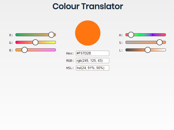 Screenshot of the Colour Translator with the RGB and HSL values for a shade of orange.