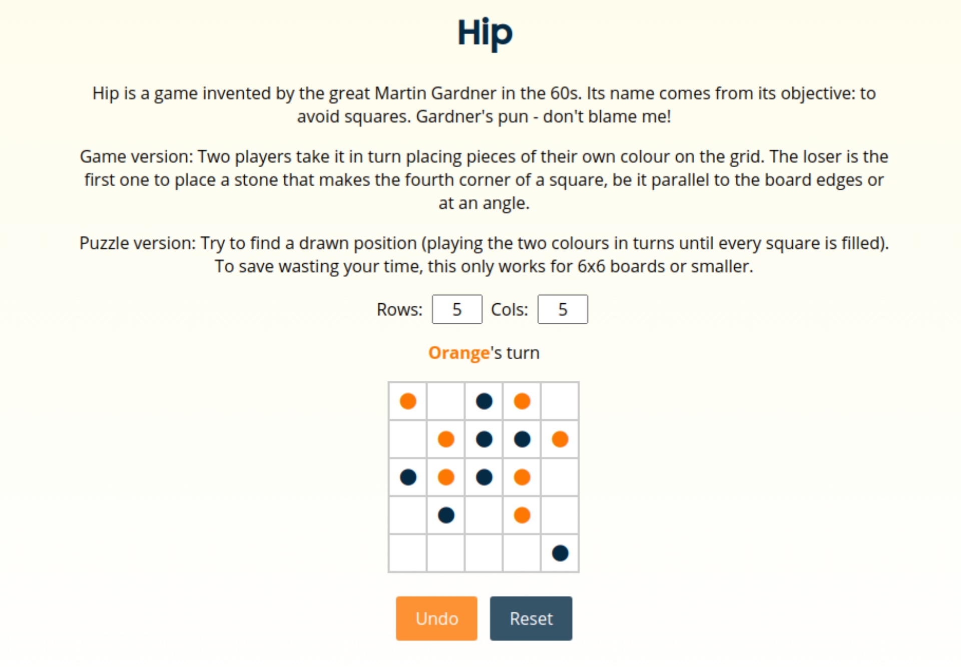 Screenshot of the Hip puzzle and/or game in progress.