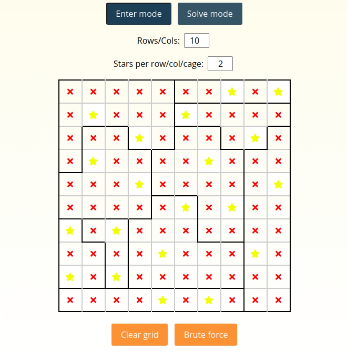 Screenshot of the Star Battle Creator and Solver