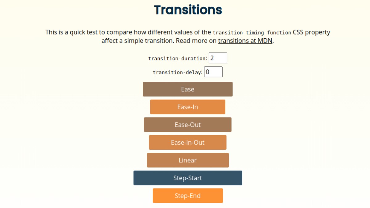 Screenshot of my Transitions experiment with examples mid-change.